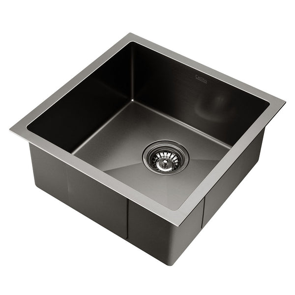 Cefito 44cm x 44cm Stainless Steel Kitchen Sink Under/Top/Flush Mount Black freeshipping - Awezingly
