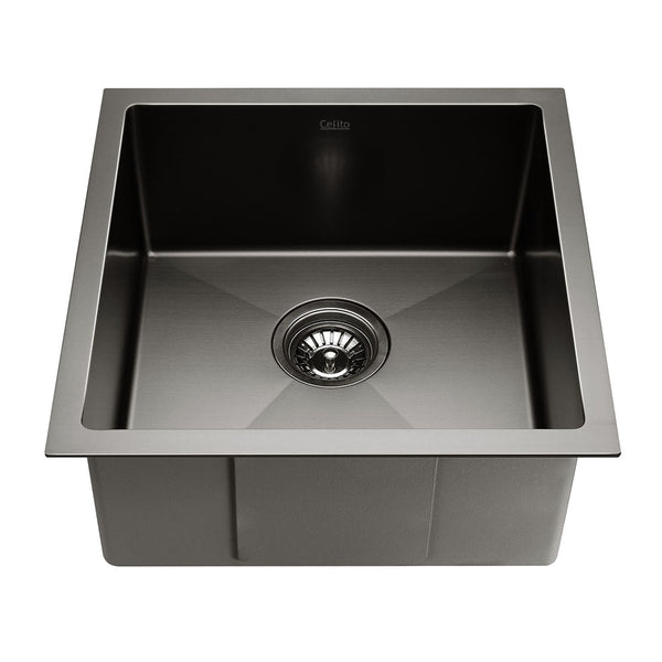 Cefito 44cm x 44cm Stainless Steel Kitchen Sink Under/Top/Flush Mount Black freeshipping - Awezingly