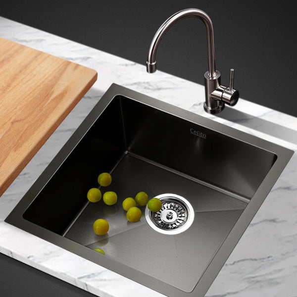 Cefito 44cm x 44cm Stainless Steel Kitchen Sink Under/Top/Flush Mount Black freeshipping - Awezingly