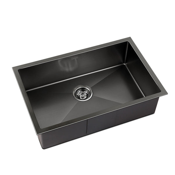 Cefito 70cm x 45cm Stainless Steel Kitchen Sink Under/Top/Flush Mount Black Cefito