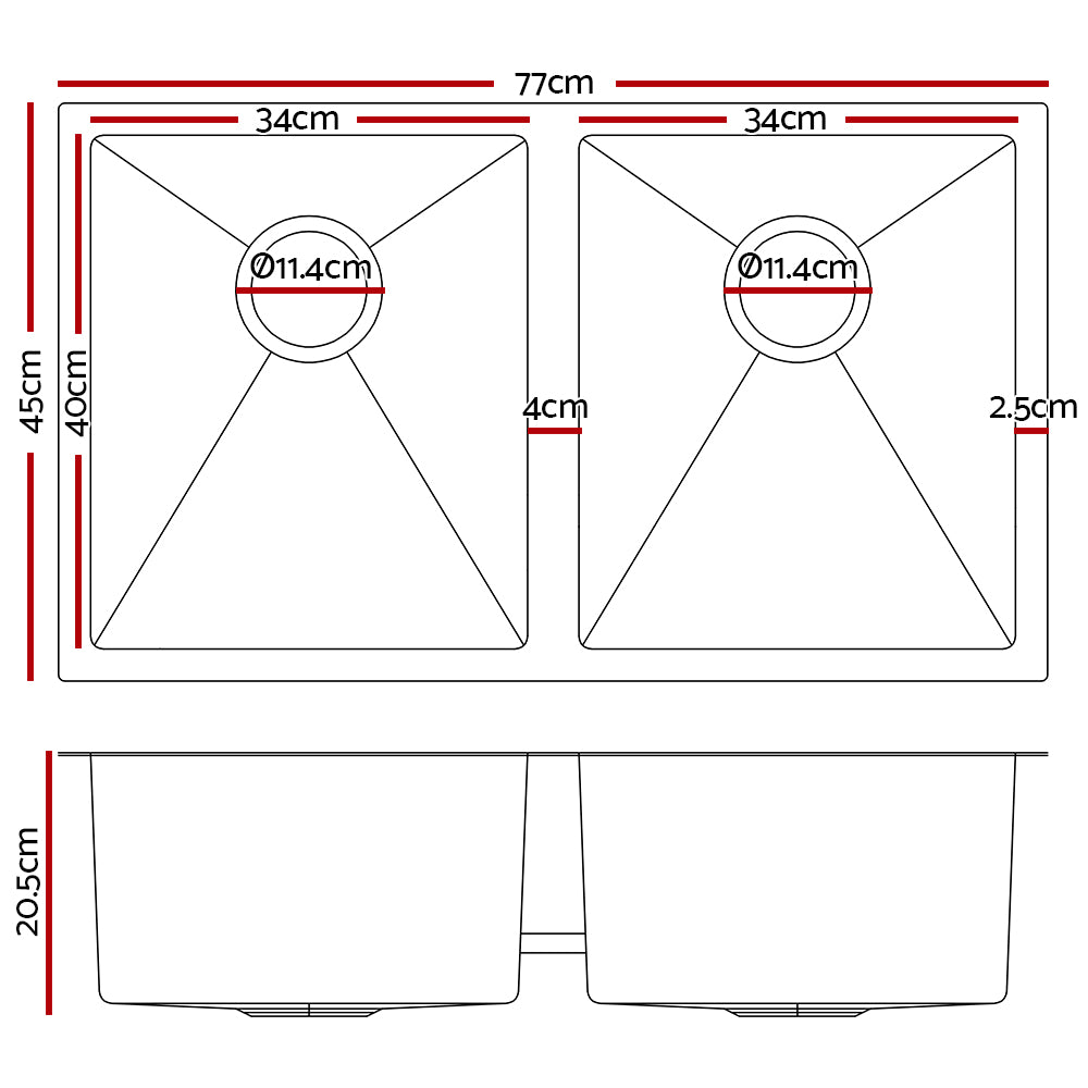 Cefito 77cm x 45cm Stainless Steel Kitchen Sink Under/Top/Flush Mount Black freeshipping - Awezingly