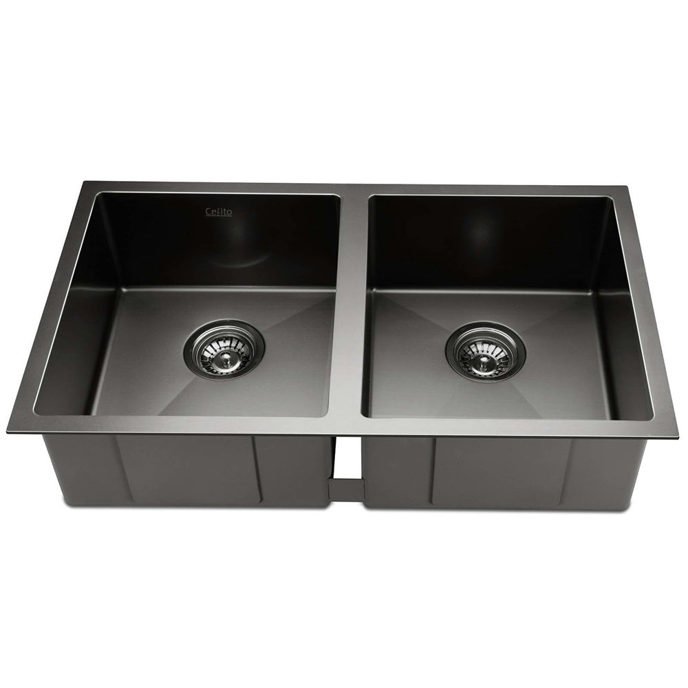 Cefito 77cm x 45cm Stainless Steel Kitchen Sink Under/Top/Flush Mount Black freeshipping - Awezingly
