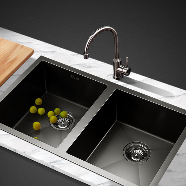 Cefito 77cm x 45cm Stainless Steel Kitchen Sink Under/Top/Flush Mount Black freeshipping - Awezingly