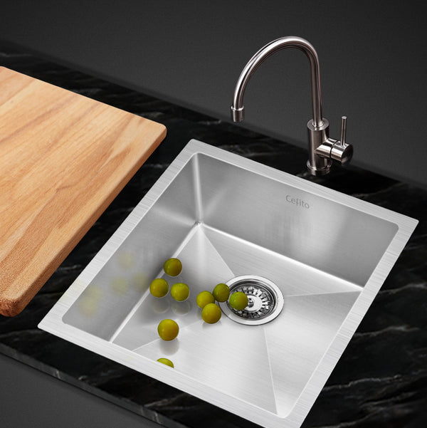 Cefito 44cm x 44cm Stainless Steel Kitchen Sink Under/Top/Flush Mount Black freeshipping - Awezingly