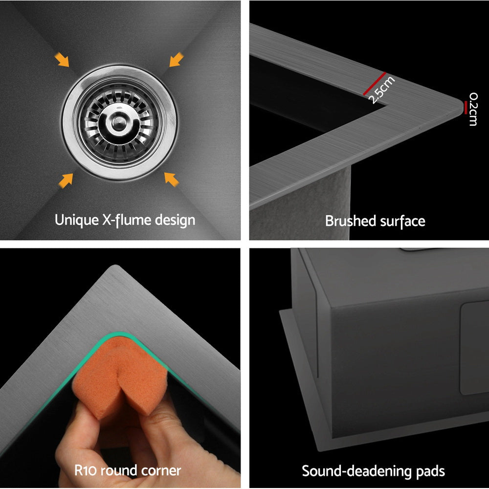 Cefito Kitchen Sink Stainless Steel 81X45CM Single Bowel with Drying Rack Black Cefito