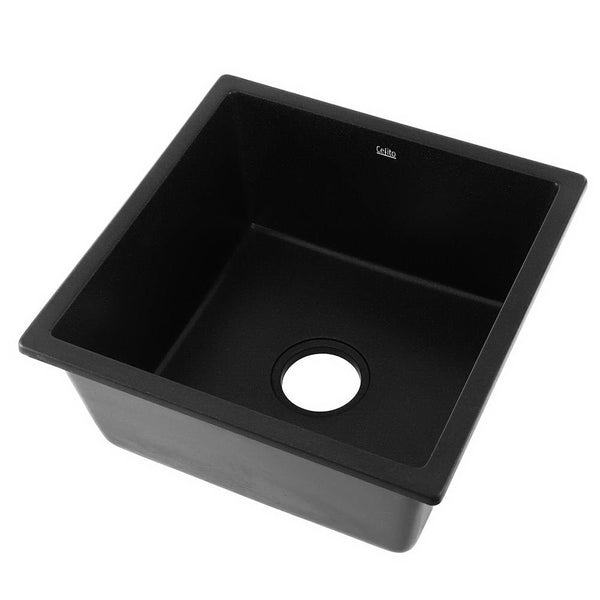 Cefito Stone Kitchen Sink 450X450MM Granite Under/Topmount Basin Bowl Laundry Black freeshipping - Awezingly