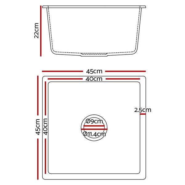 Cefito Stone Kitchen Sink 450X450MM Granite Under/Topmount Basin Bowl Laundry Black freeshipping - Awezingly