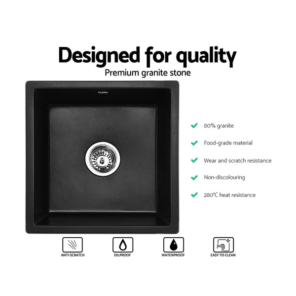 Cefito Stone Kitchen Sink 450X450MM Granite Under/Topmount Basin Bowl Laundry Black freeshipping - Awezingly