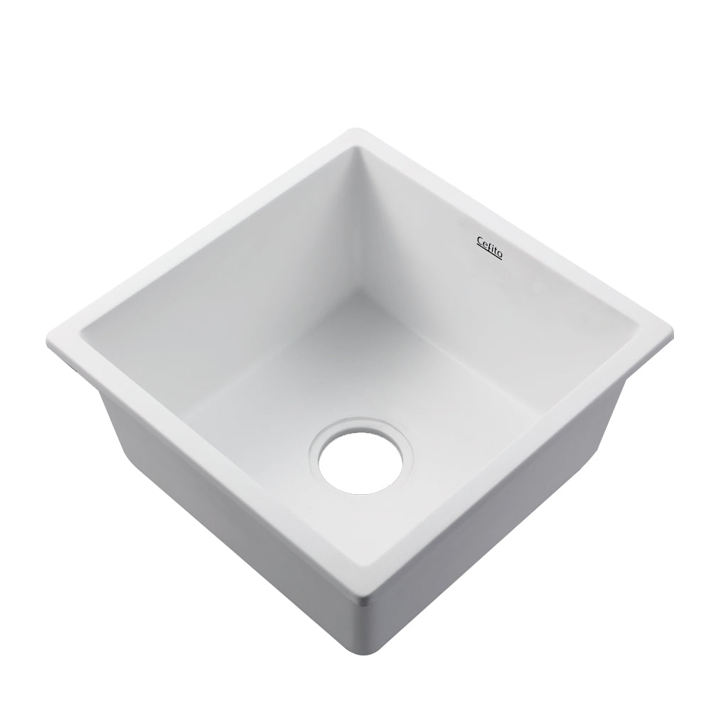 Cefito Stone Kitchen Sink 450X450MM Granite Under/Topmount Basin Bowl Laundry White freeshipping - Awezingly