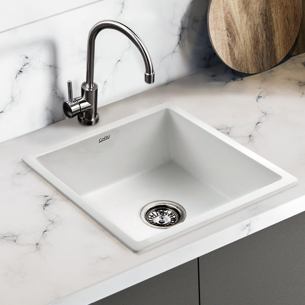Cefito Stone Kitchen Sink 450X450MM Granite Under/Topmount Basin Bowl Laundry White freeshipping - Awezingly