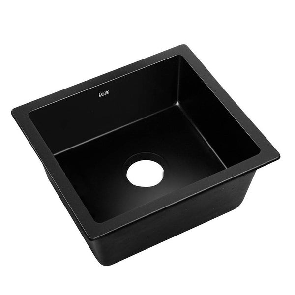 Cefito Stone Kitchen Sink 460X410MM Granite Under/Topmount Basin Bowl Laundry Black freeshipping - Awezingly