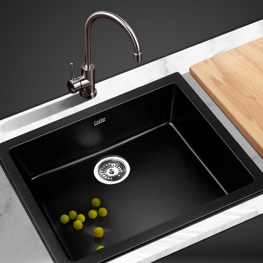 Cefito Stone Kitchen Sink 460X410MM Granite Under/Topmount Basin Bowl Laundry Black freeshipping - Awezingly