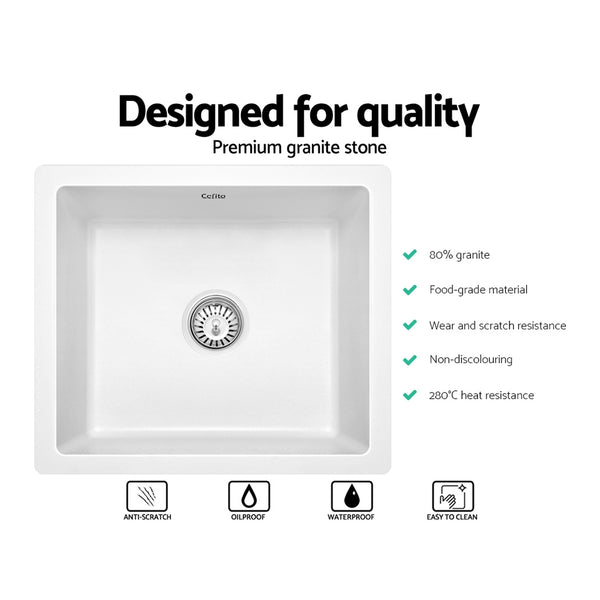 Cefito Stone Kitchen Sink 460X410MM Granite Under/Topmount Basin Bowl Laundry White freeshipping - Awezingly