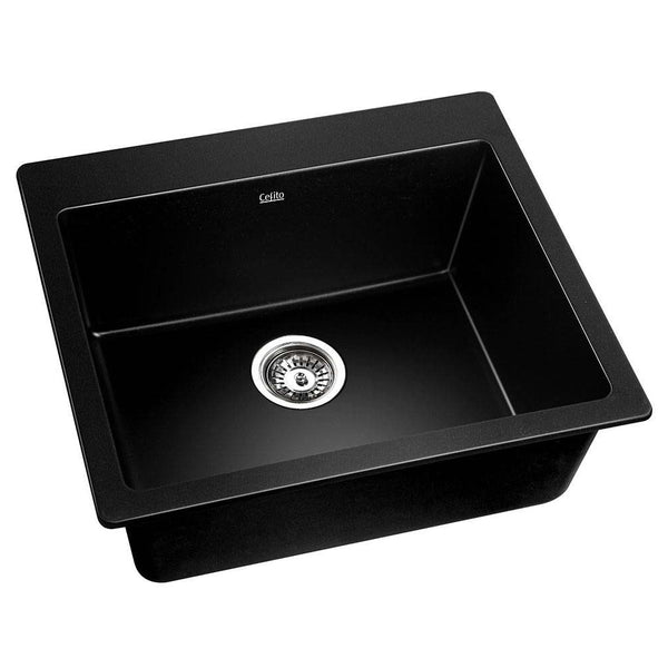 Cefito Stone Kitchen Sink 570x500MM Granite Under or Topmount Basin Bowl Laundry Black freeshipping - Awezingly