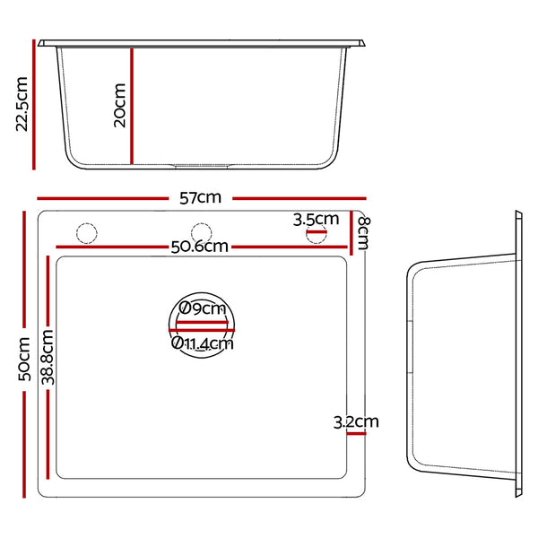 Cefito Stone Kitchen Sink 570x500MM Granite Under or Topmount Basin Bowl Laundry Black freeshipping - Awezingly