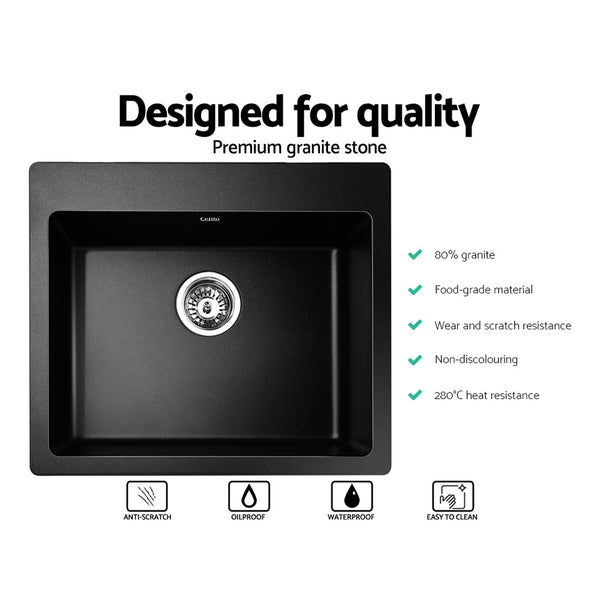 Cefito Stone Kitchen Sink 570x500MM Granite Under or Topmount Basin Bowl Laundry Black freeshipping - Awezingly