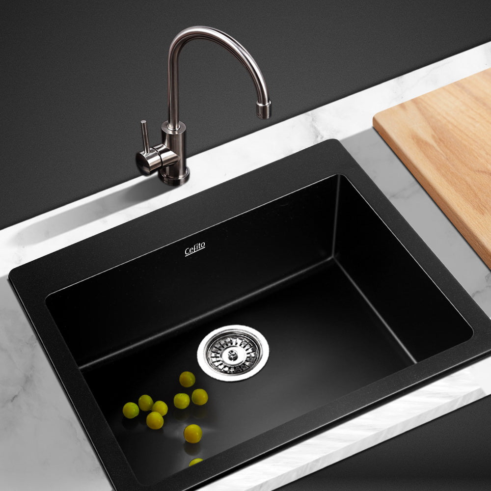 Cefito Stone Kitchen Sink 570x500MM Granite Under or Topmount Basin Bowl Laundry Black freeshipping - Awezingly