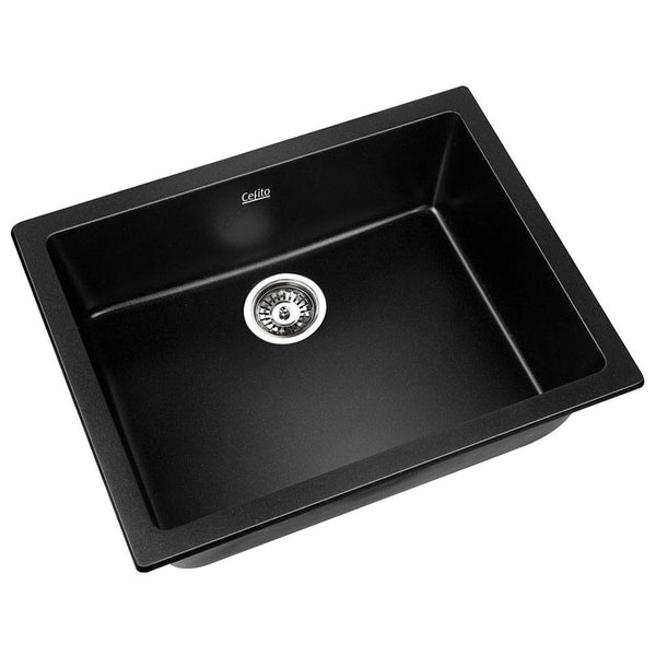 Cefito Stone Kitchen Sink 610X470MM Granite Under/Topmount Basin Bowl Laundry Black freeshipping - Awezingly