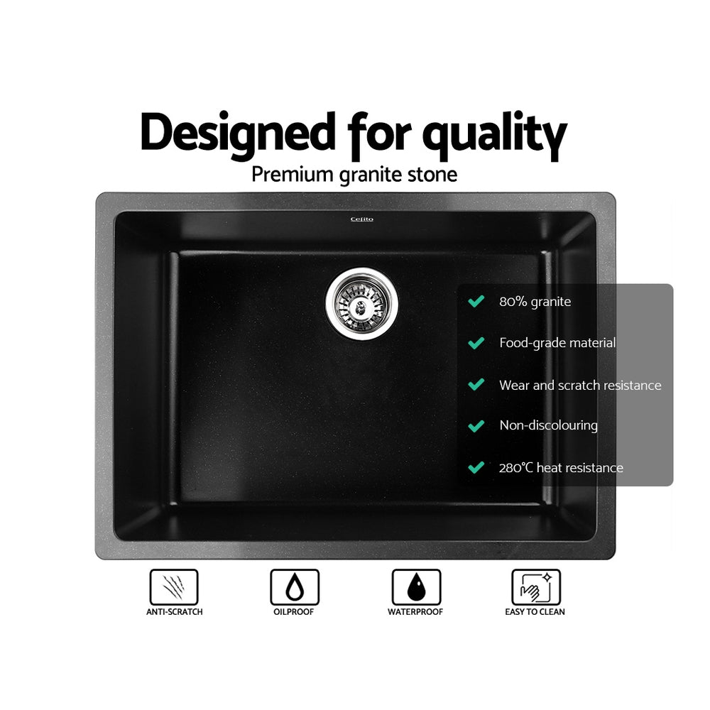 Cefito Stone Kitchen Sink 610X470MM Granite Under/Topmount Basin Bowl Laundry Black freeshipping - Awezingly