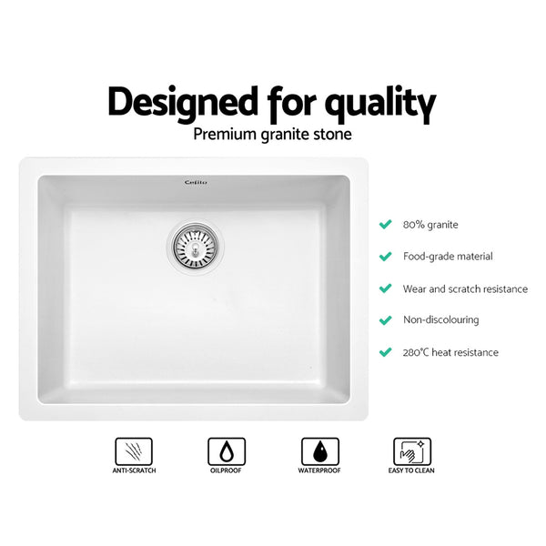 Cefito Stone Kitchen Sink 610X470MM Granite Under/Topmount Basin Bowl Laundry White freeshipping - Awezingly