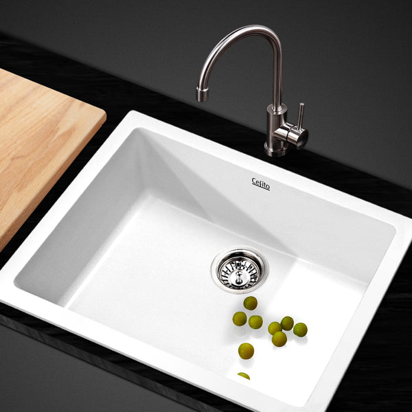 Cefito Stone Kitchen Sink 610X470MM Granite Under/Topmount Basin Bowl Laundry White freeshipping - Awezingly