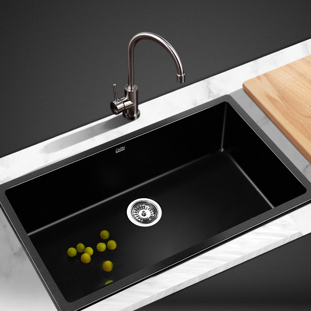 Cefito Stone Kitchen Sink 790X450MM Granite Under/Topmount Basin Bowl Laundry Black freeshipping - Awezingly