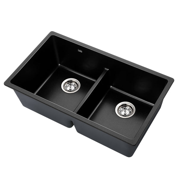 Cefito Stone Kitchen Sink 790X460MM Granite Under/Topmount Basin Double Bowl Black freeshipping - Awezingly
