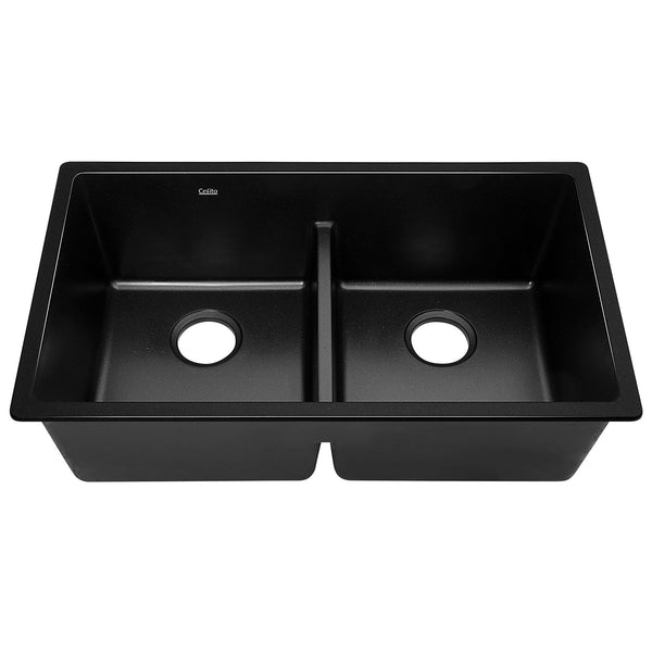 Cefito Stone Kitchen Sink 790X460MM Granite Under/Topmount Basin Double Bowl Black freeshipping - Awezingly