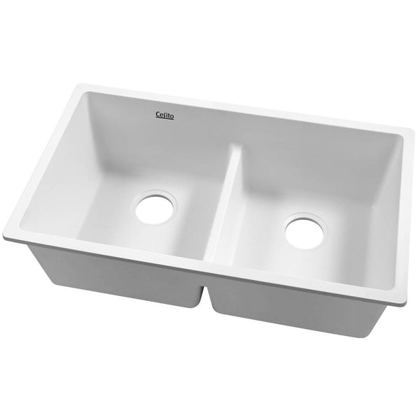 Cefito Stone Kitchen Sink 790X460MM Granite Under/Topmount Basin Double Bowl White freeshipping - Awezingly