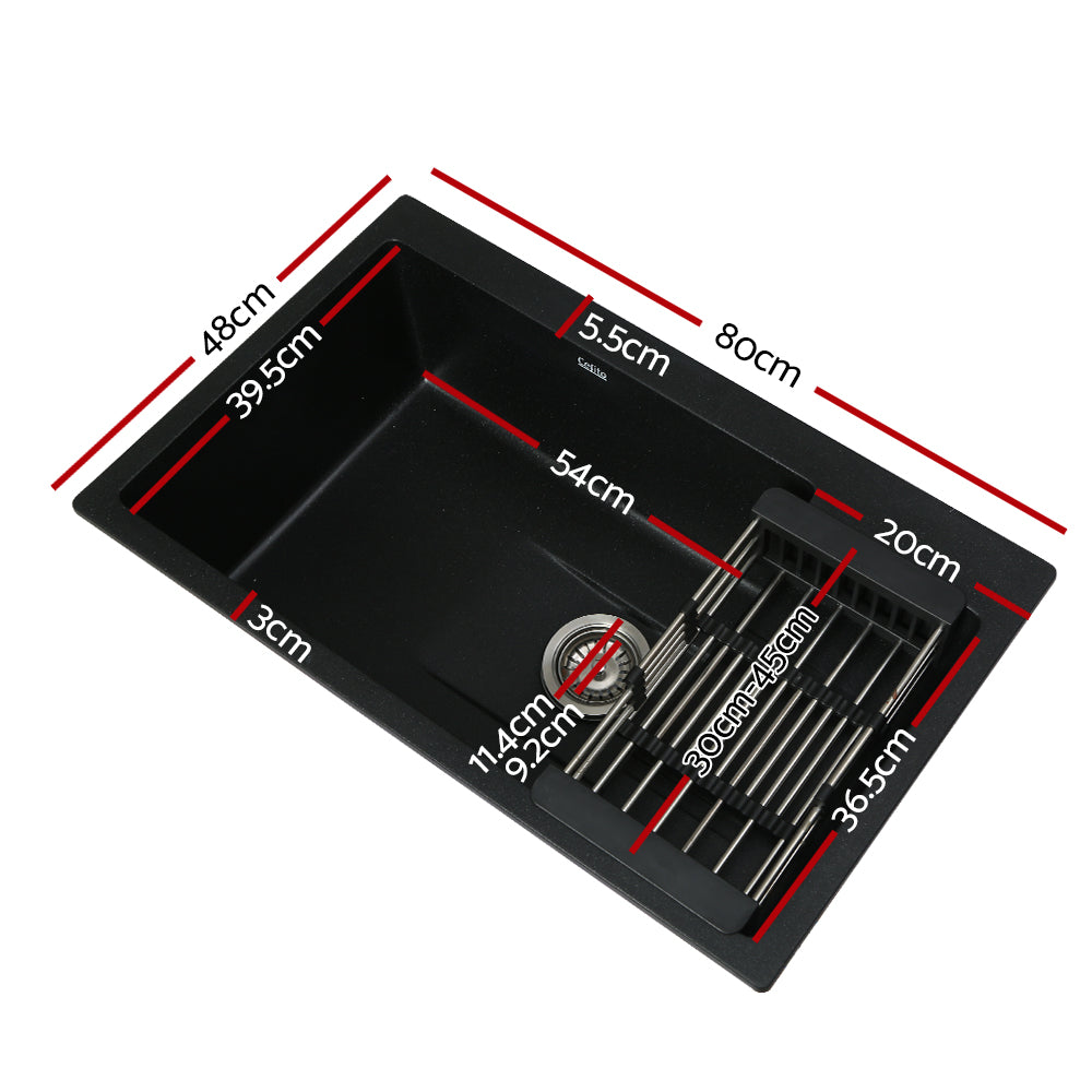 Cefito Kitchen Sink 80X48CM Granite Stone Kitchen Sinks in Black Cefito