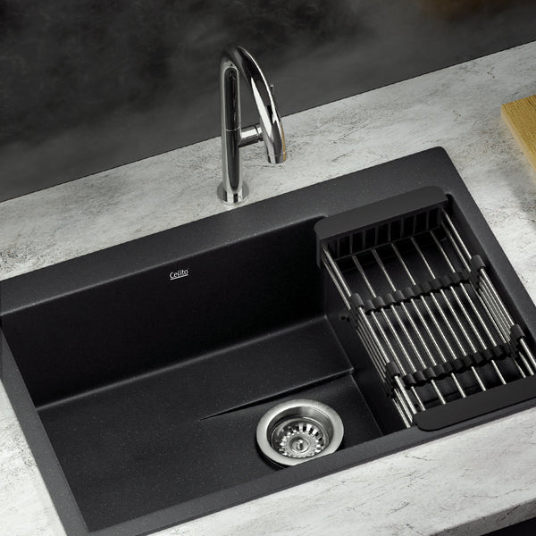 Cefito Kitchen Sink 80X48CM Granite Stone Kitchen Sinks in Black Cefito