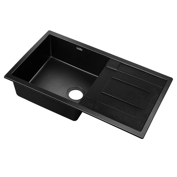 Cefito Stone Kitchen Sink 860X500MM Granite Under/Topmount Basin Bowl Laundry Black freeshipping - Awezingly