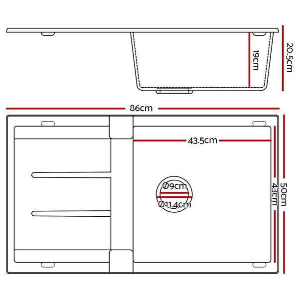 Cefito Stone Kitchen Sink 860X500MM Granite Under/Topmount Basin Bowl Laundry Black freeshipping - Awezingly