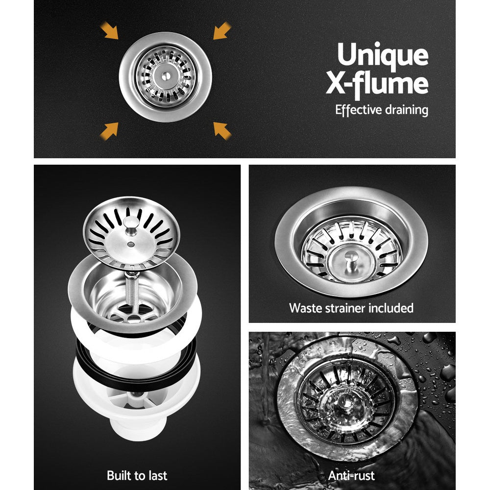 Cefito Kitchen Sink Stone Sink Granite Laundry Basin Double Bowl 116x49cm Black Cefito