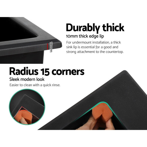 Cefito Kitchen Sink Stone Sink Granite Laundry Basin Double Bowl 116x49cm Black Cefito