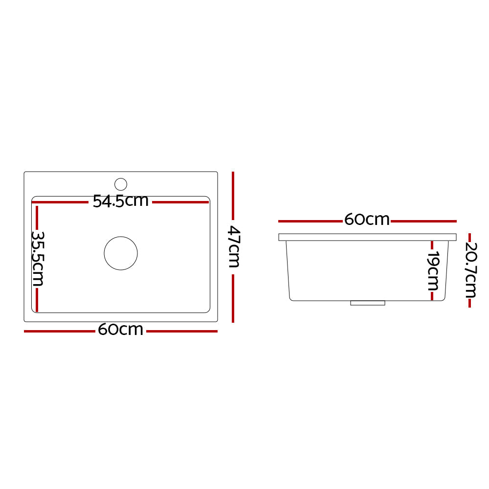 Cefito Kitchen Sink Granite Stone Sinks Basin Single Bowl Black 600mmx470mm Does not apply