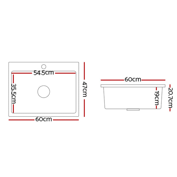 Cefito Kitchen Sink Granite Stone Sinks Basin Single Bowl Black 600mmx470mm Does not apply