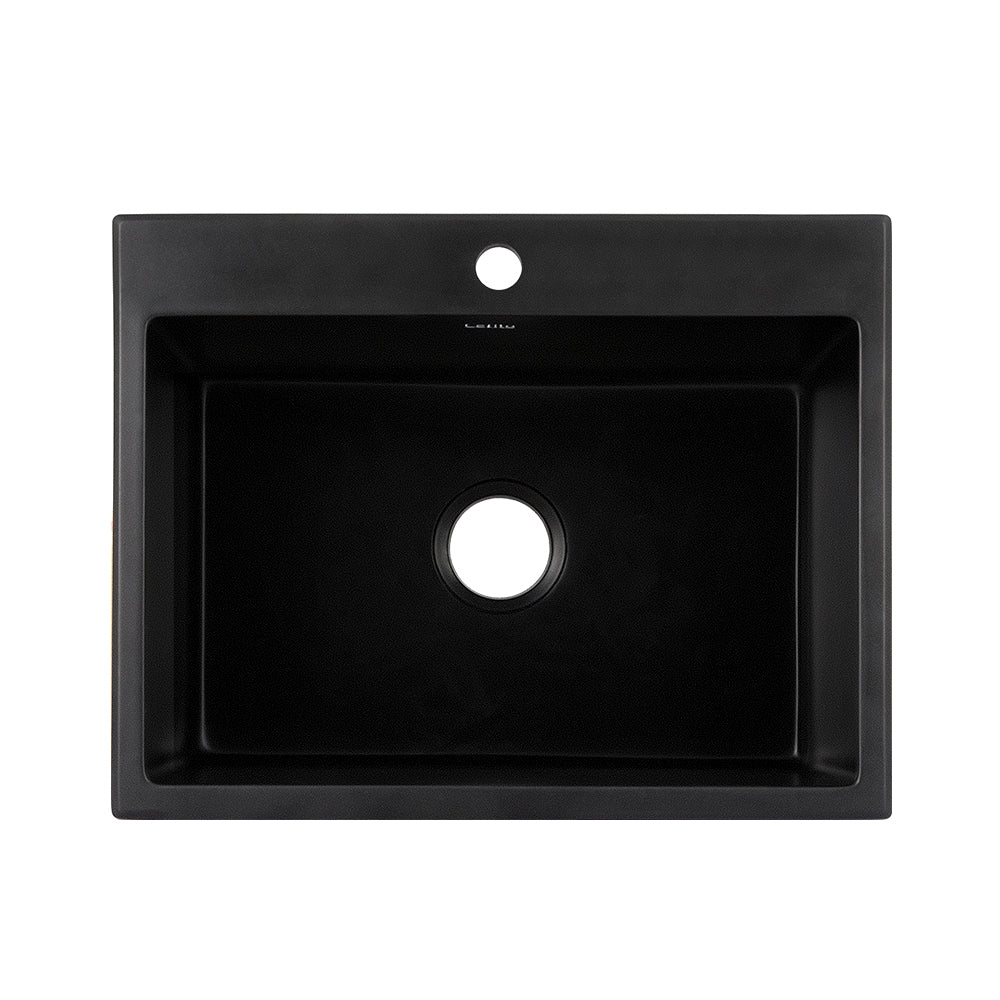 Cefito Kitchen Sink Granite Stone Sinks Basin Single Bowl Black 600mmx470mm Does not apply