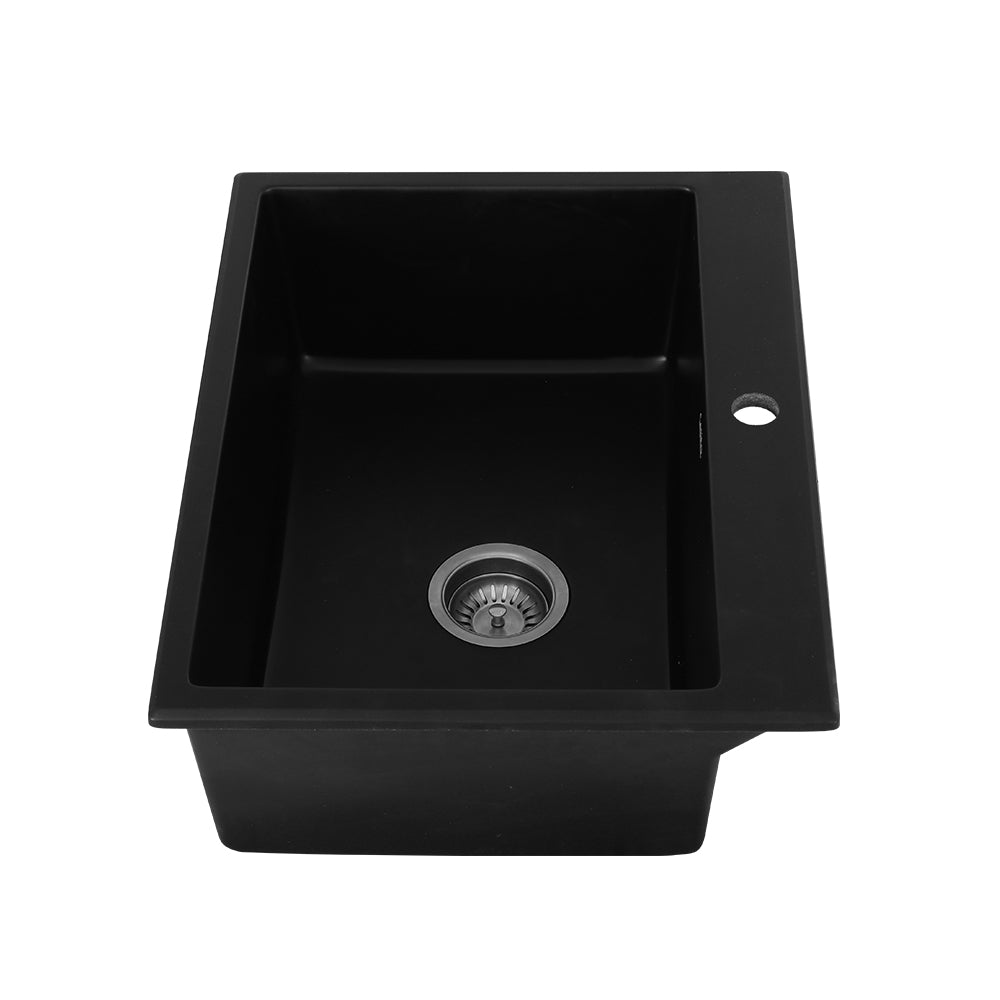Cefito Kitchen Sink Granite Stone Sinks Basin Single Bowl Black 600mmx470mm Does not apply