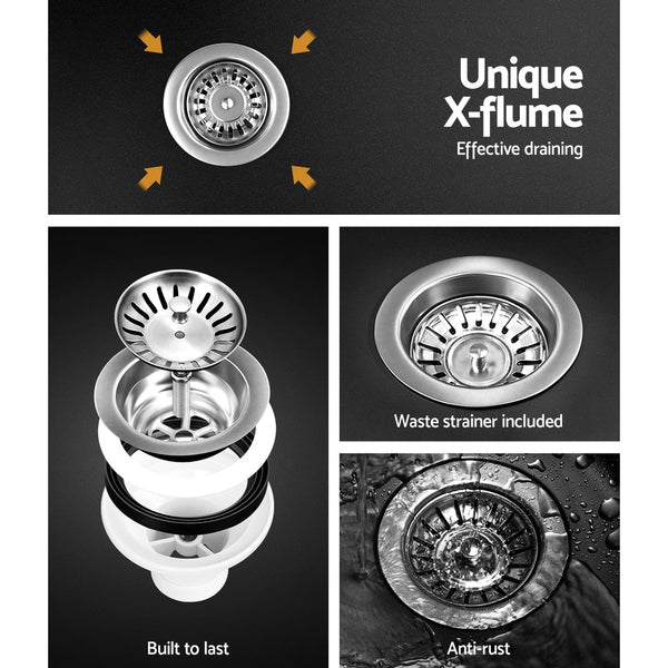 Cefito Kitchen Sink Granite Stone Sinks Basin Single Bowl Black 600mmx470mm Does not apply