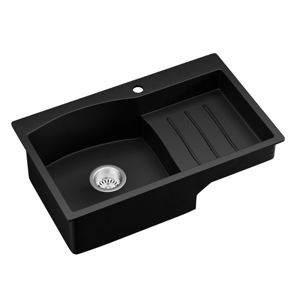 Cefito Kitchen Sink 74X45CM Granite Stone Basin Single Bowl Laundry Black Cefito