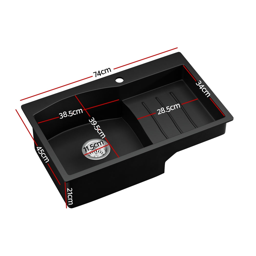 Cefito Kitchen Sink 74X45CM Granite Stone Basin Single Bowl Laundry Black Cefito