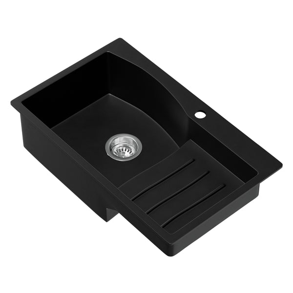 Cefito Kitchen Sink 74X45CM Granite Stone Basin Single Bowl Laundry Black Cefito