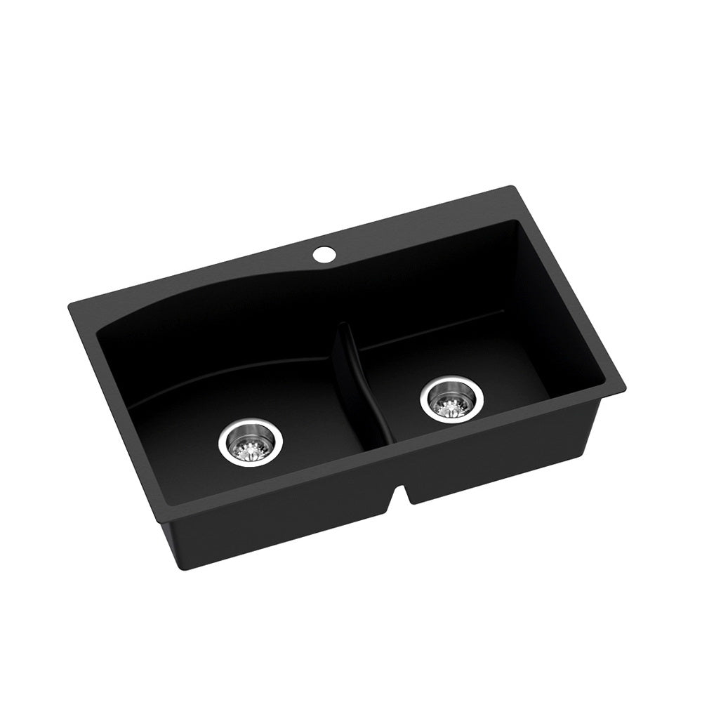 Cefito Kitchen Sink 76X47CM Granite Stone Basin Double Bowl Laundry Black Cefito