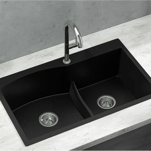 Cefito Kitchen Sink 76X47CM Granite Stone Basin Double Bowl Laundry Black Cefito