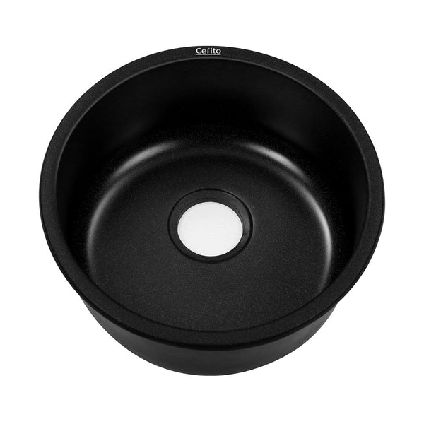 Cefito Stone Kitchen Sink Round 430MM Granite Under/Topmount Basin Bowl Laundry Black freeshipping - Awezingly