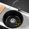 Cefito Stone Kitchen Sink Round 430MM Granite Under/Topmount Basin Bowl Laundry Black
