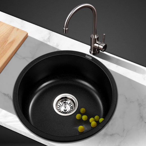 Cefito Stone Kitchen Sink Round 430MM Granite Under/Topmount Basin Bowl Laundry Black freeshipping - Awezingly