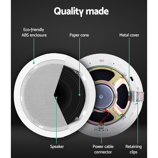 Giantz 6 Inch Ceiling Speakers In Wall Speaker Home Audio Stereos Tweeter 8pcs Giantz