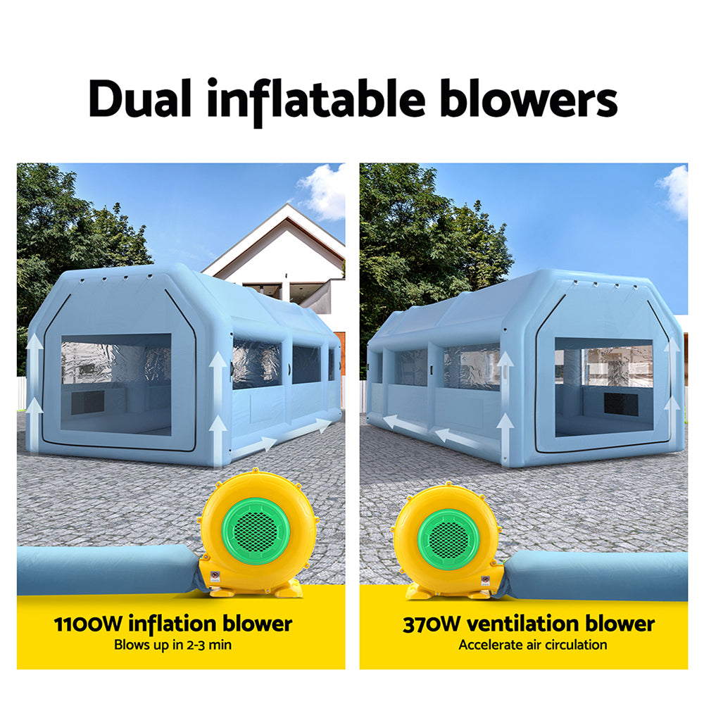 Giantz Inflatable Spray Booth 10X5M Car Paint Tent Filter System 2 Blowers Giantz